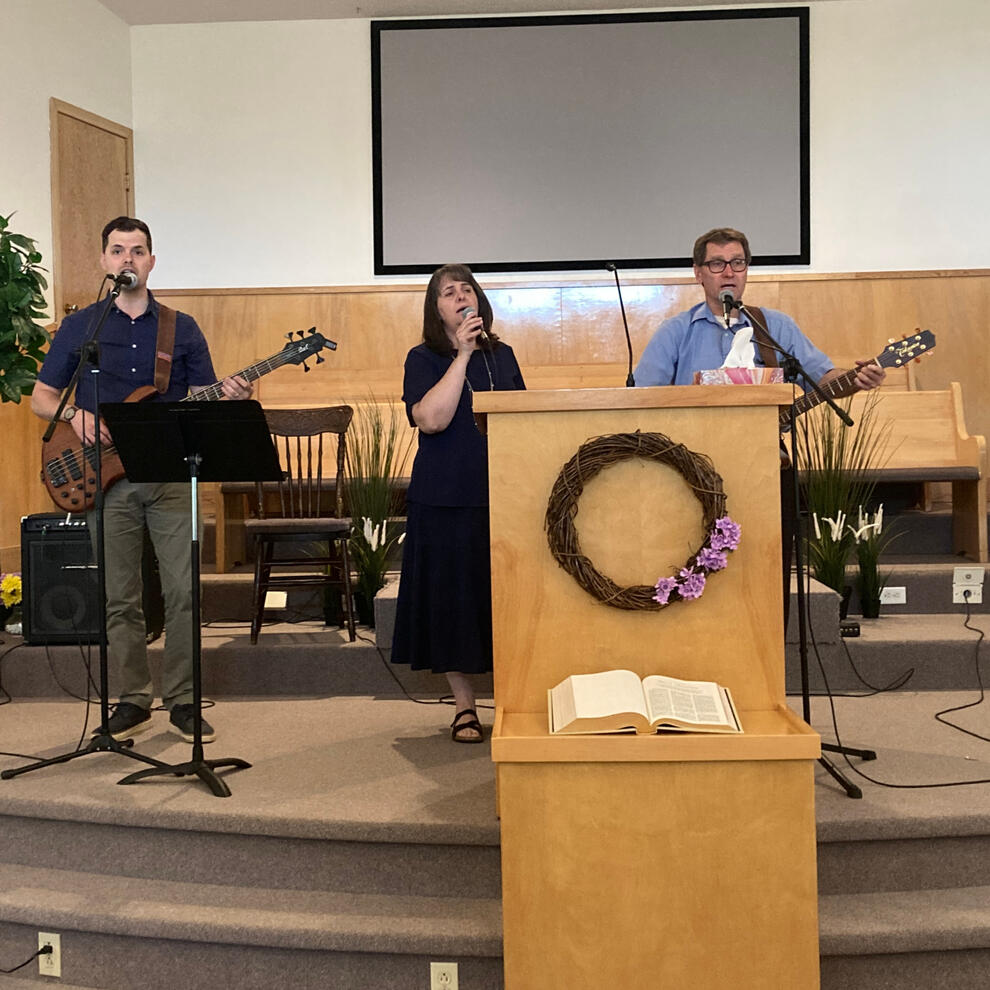 Sharing some music and the message at a church's Sunday morning service
