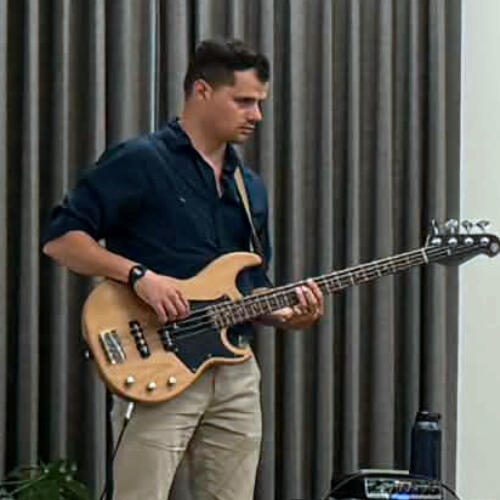 Playing bass at a local event