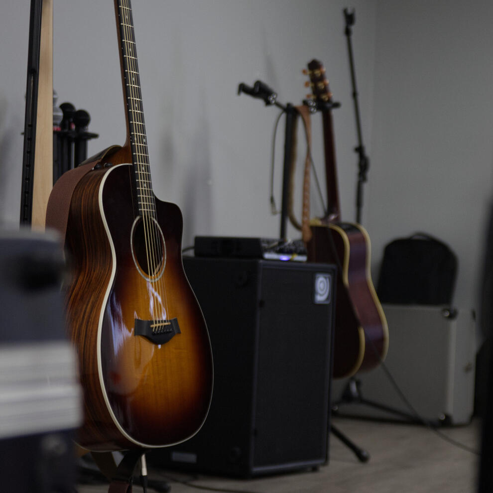 Stage shot of our instruments at a fundraising event