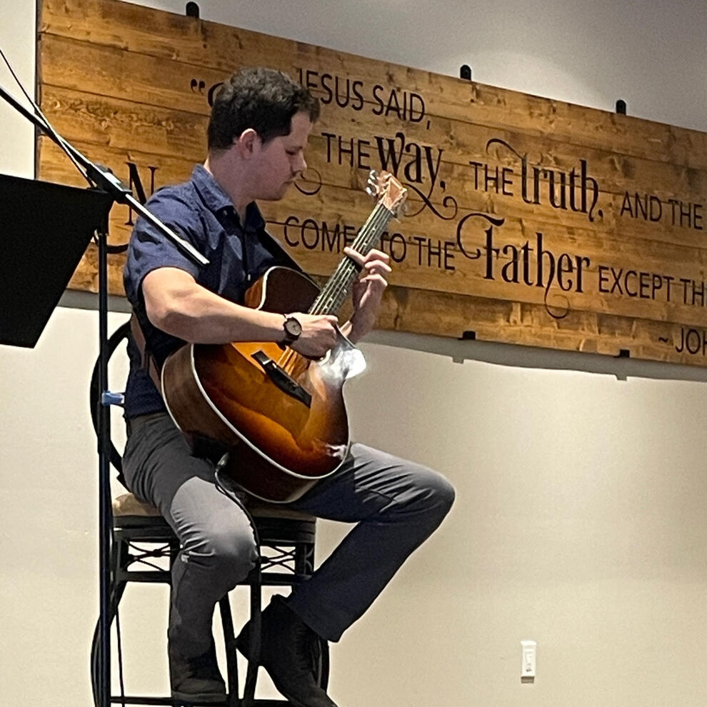 Sharing at a supporting church's Sunday morning worship service